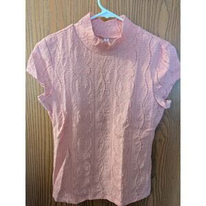 Anthropologie Womens Lacey Blouse Top Cap Sleeve Pink Size S High Neck